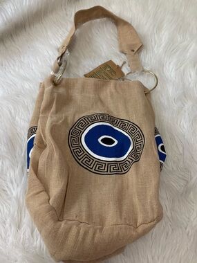 Travel Evil Eye Beige Eco Juco Fiber Canvas Tote Bag
